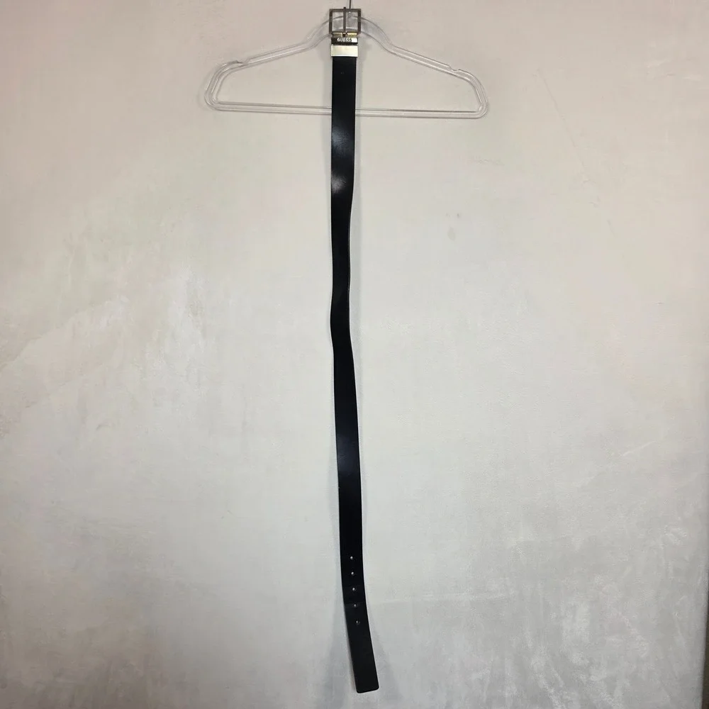 Guess Belt Mens 32 Black Silver Buckle Minimalist Preppy Old Money Business
